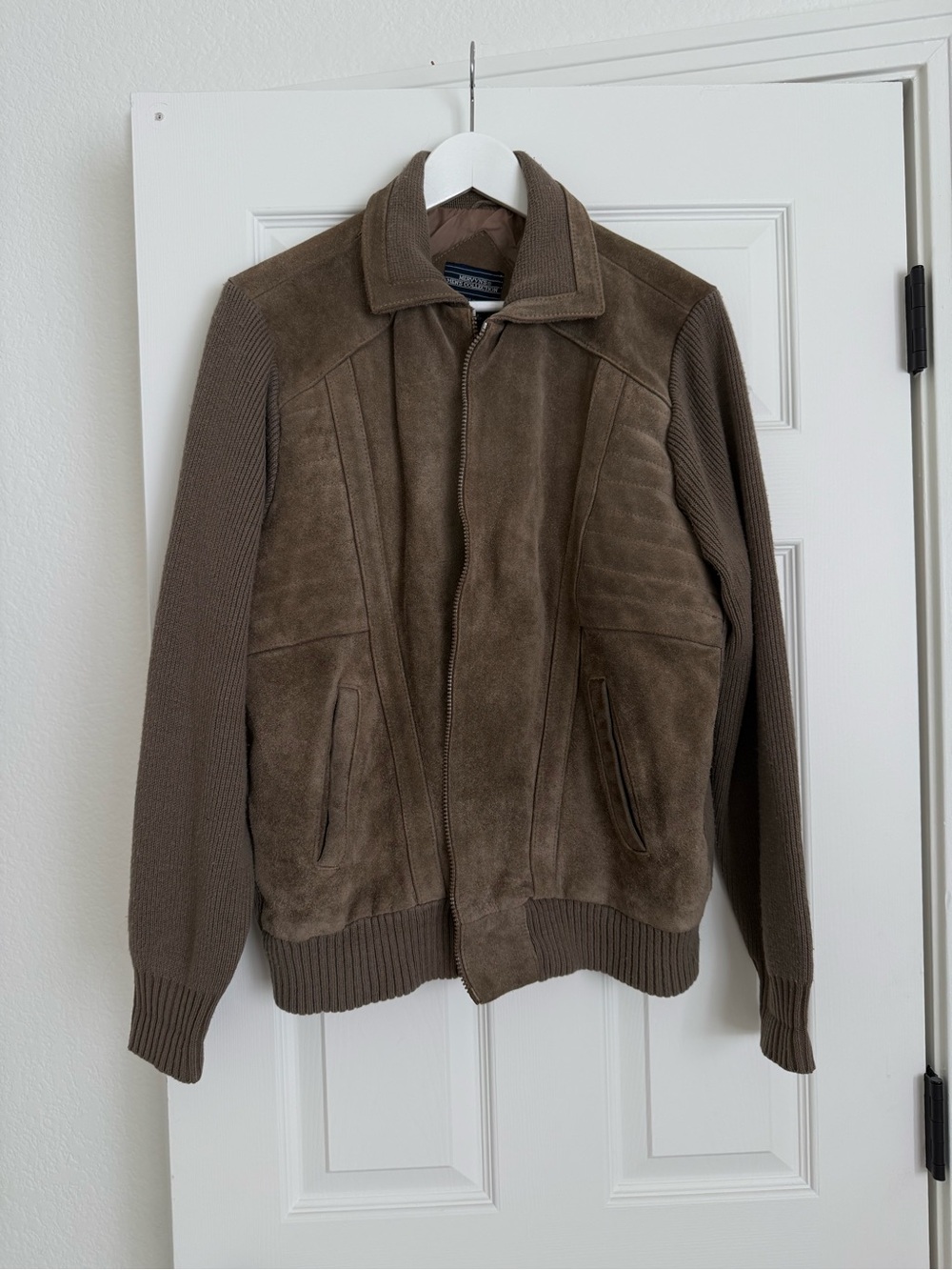 Brown Suede & Knit Zip-Front Jacket